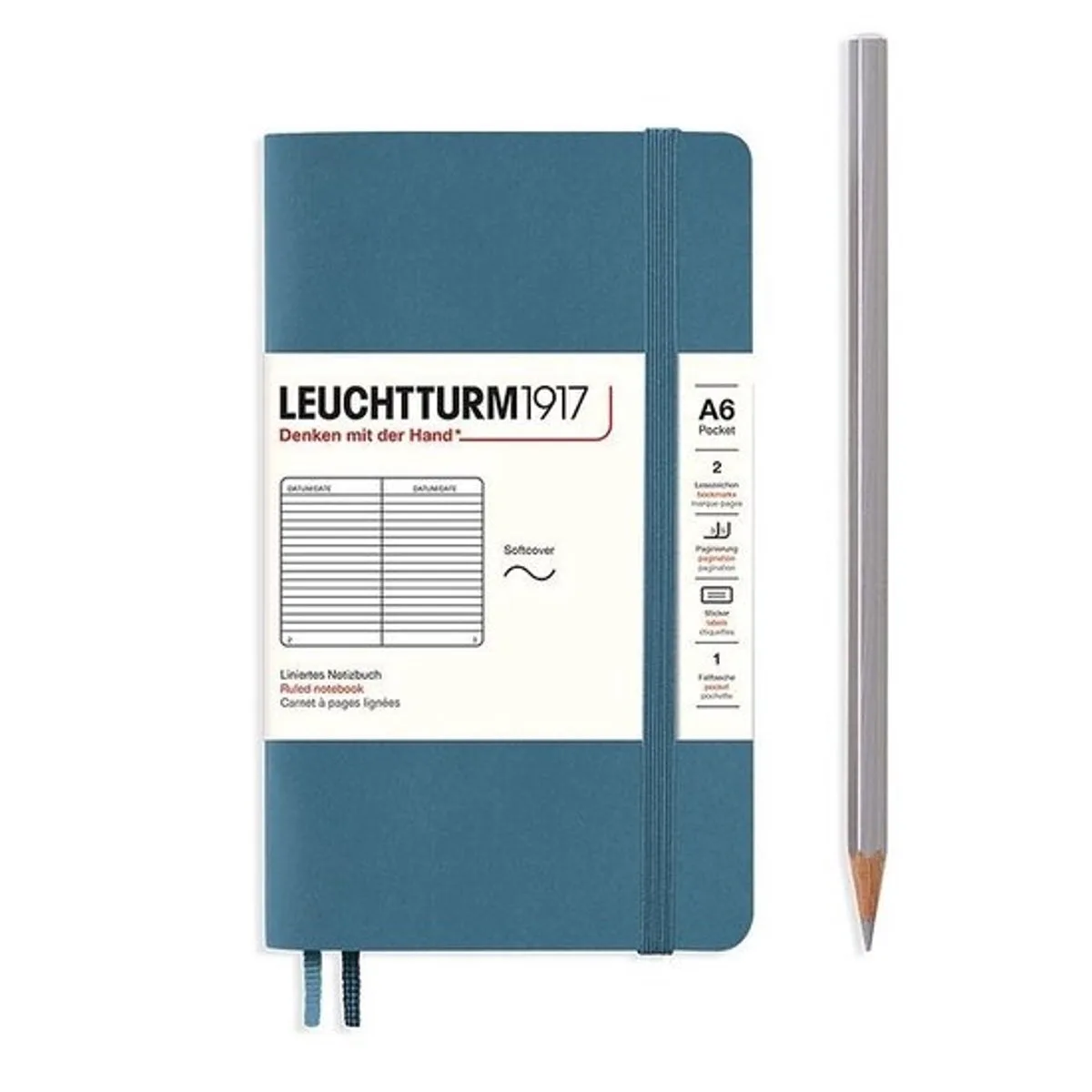 A6 Pocket Notitieboek ruled Softcover - Notebook - 4004117610929 fra Leuchtturm1917 i Stone blue – produktbillede