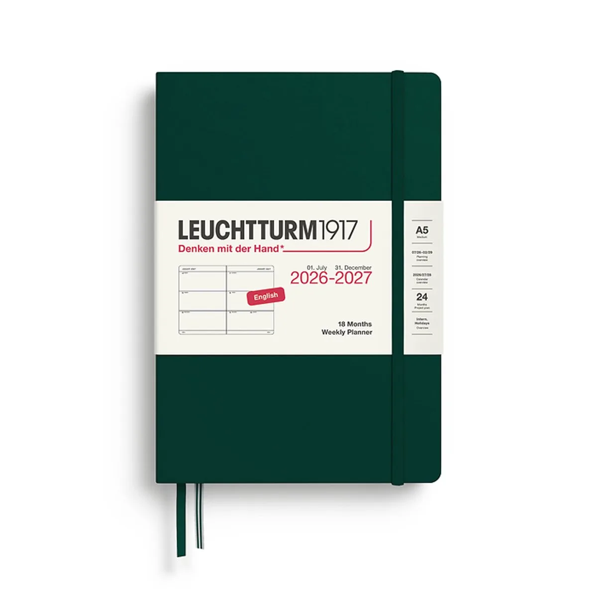 Agenda - 18 maanden - 2026/2027 - Weekly Planner - Forest Green - Hardcover - A5 formaat - Medium från Leuchtturm1917 i Heel donker groen – forest green – produktbild
