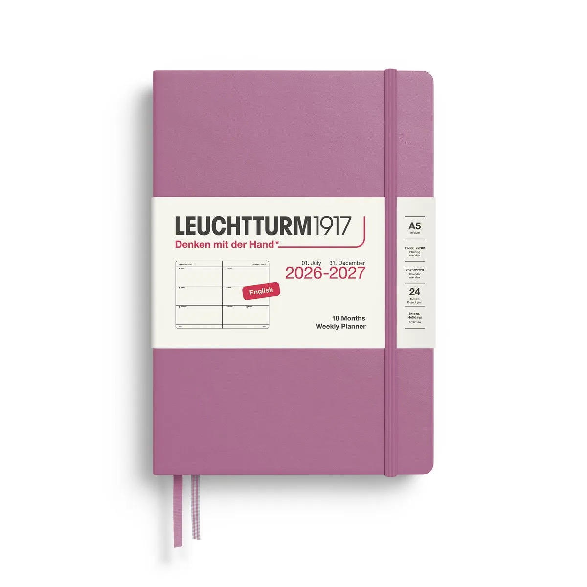 Agenda - 18 maanden - 2026/2027 - Weekly Planner - Harde kaft - A5 formaat - Medium van Leuchtturm1917 in Dusty Rose – productfoto