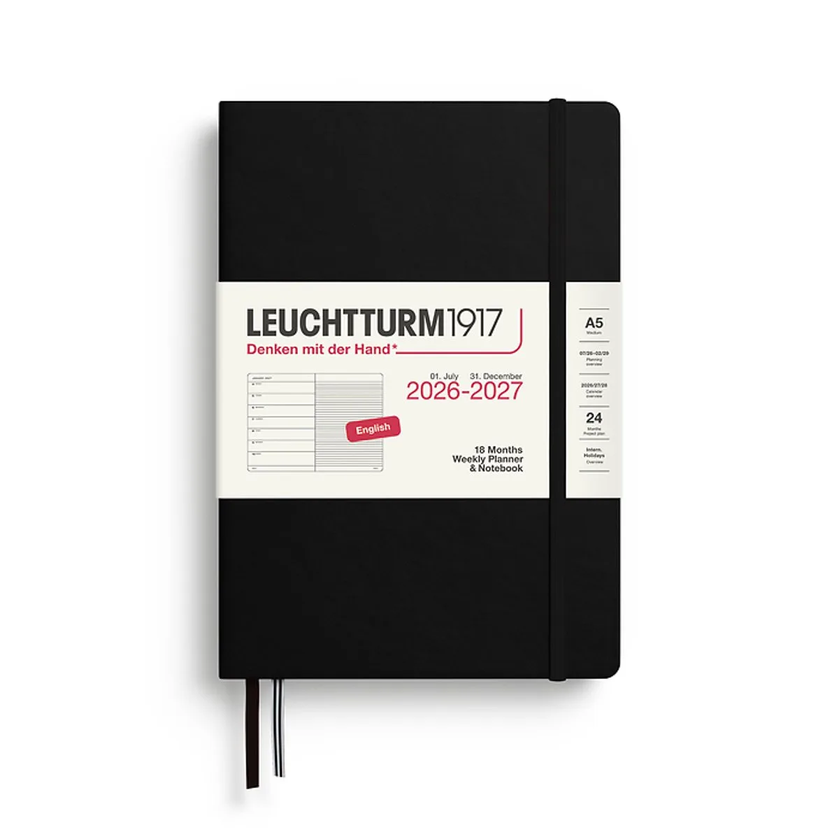 Agenda en Notitieboek - 18 maanden - 2026/2027 - A5 - Medium - Hardcover fra Leuchtturm1917 i Sort – produktbillede