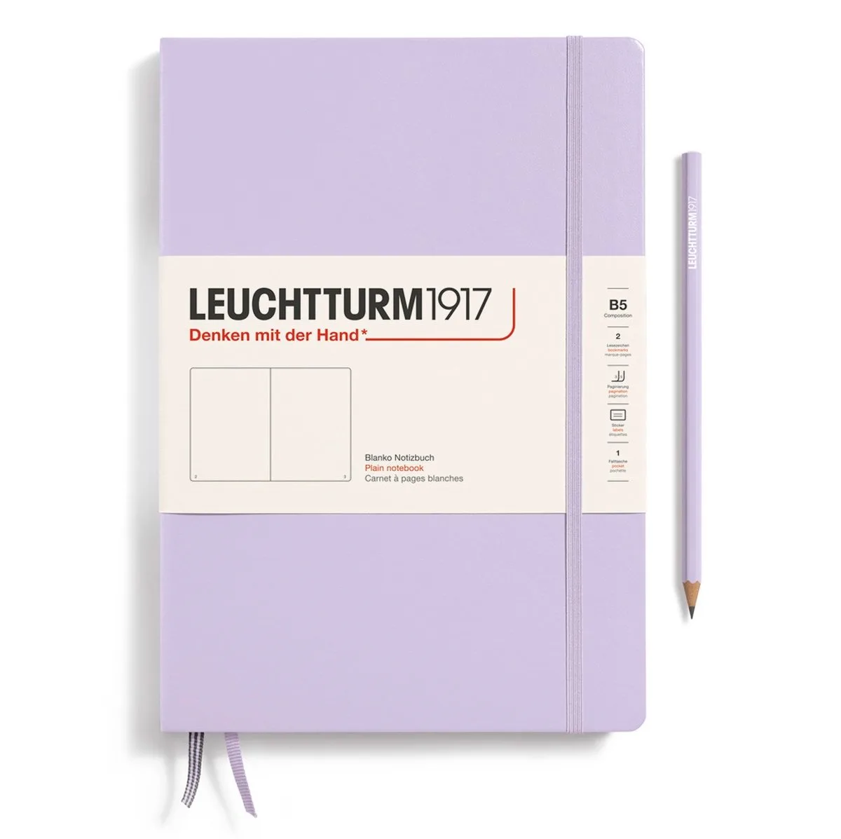 B5 Composition Notitieboek met harde kaft blanco van Leuchtturm1917 in Lilac – productfoto