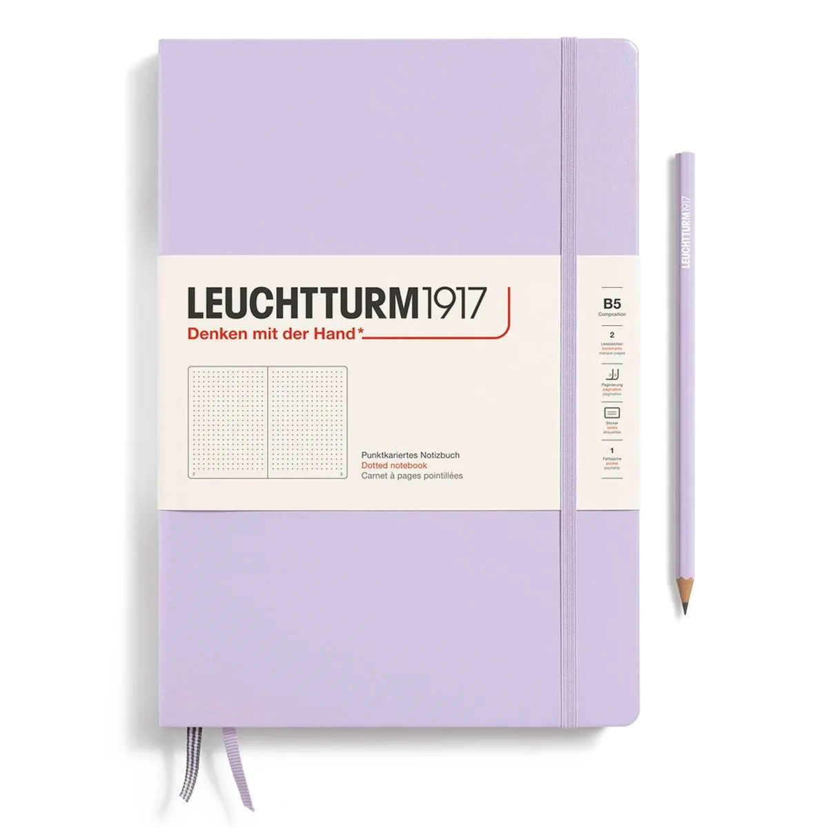 B5 Composition Notitieboek met harde kaft dotted van Leuchtturm1917 in Lilac – productfoto