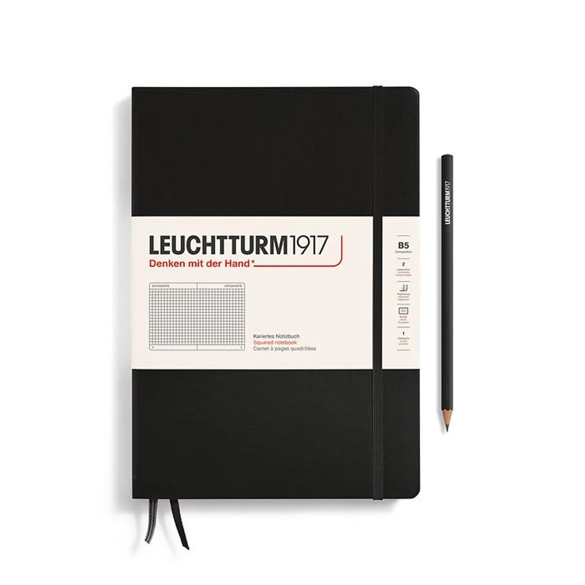 B5 Composition Notitieboek met harde kaft Squared/Geruit van Leuchtturm1917 in Zwart – productfoto