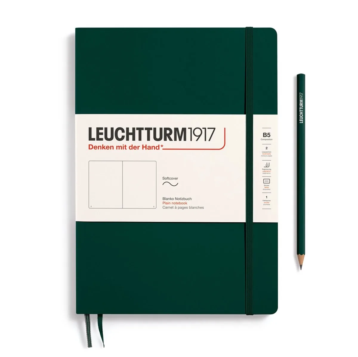 B5 Composition Notitieboek met zachte kaft blanco von Leuchtturm1917 in Forest Green – Produktfoto