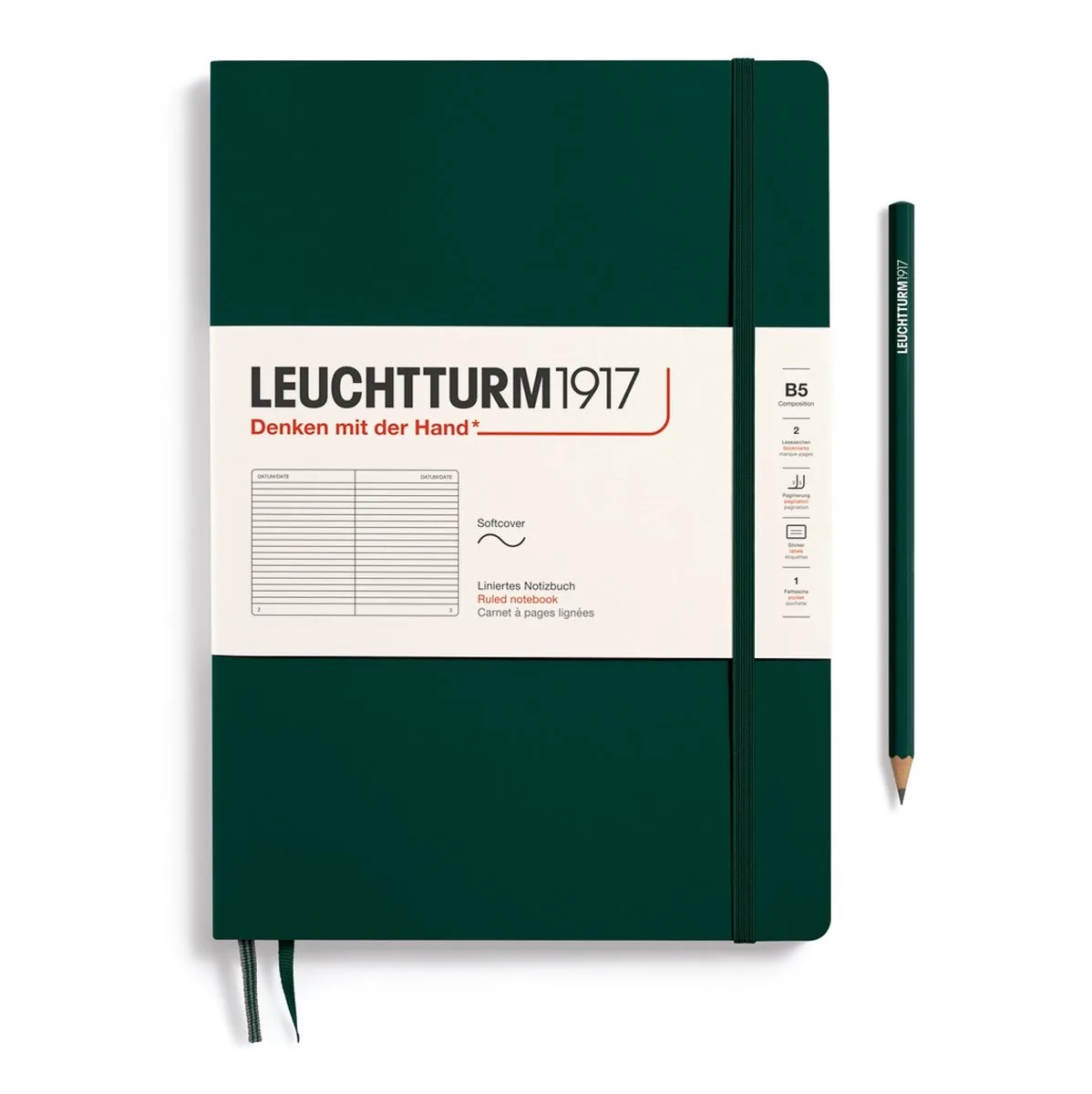 B5 Composition Notitieboek met zachte kaft ruled van Leuchtturm1917 in Forest Green – productfoto