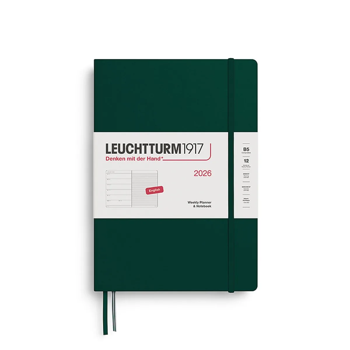 B5 Composition Weekly Planner & Notebook 2026 hardcover van Leuchtturm1917 in Forest green – productfoto
