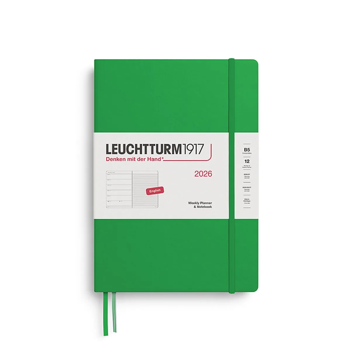 B5 Composition Weekly Planner & Notebook 2026 hardcover van Leuchtturm1917 in Spring Leaf – productfoto