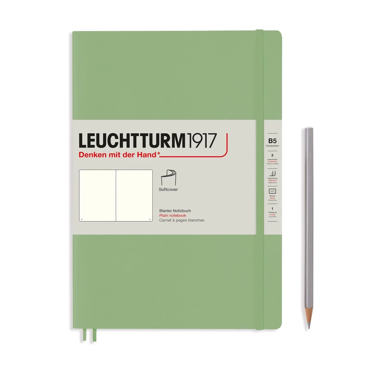 Hardcover- B5- 18 x 25.5 cm- Notitieboek - blanco de Leuchtturm1917 en Sage – photo produit