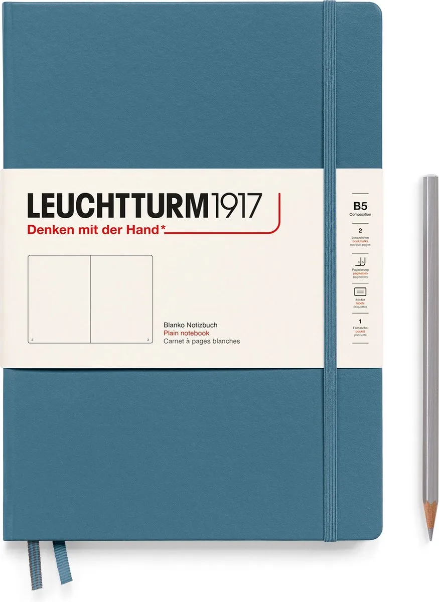 Hardcover- B5- 18 x 25.5 cm- Notitieboek - blanco van Leuchtturm1917 in Stone Blue – productfoto