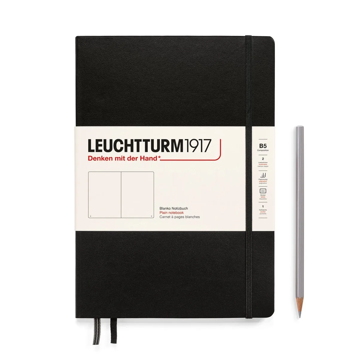 Hardcover- B5- 18 x 25.5 cm- Notitieboek - blanco van Leuchtturm1917 in Zwart – productfoto