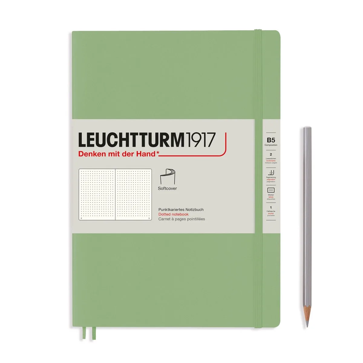 Hardcover- B5- 18 x 25.5 cm- Notitieboek - Dot von Leuchtturm1917 in Sage – Produktfoto