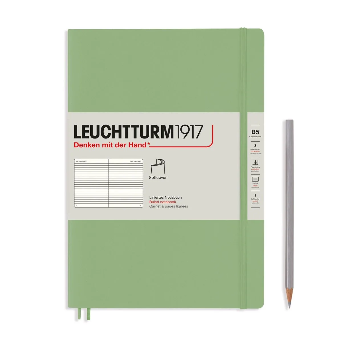 Hardcover- B5- 18 x 25.5 cm- Notitieboek - Lijn by Leuchtturm1917 in Sage – product photo