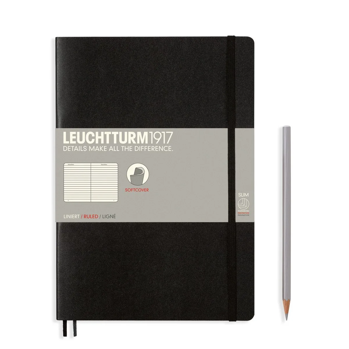 Hardcover- B5- 18 x 25.5 cm- Notitieboek - Lijn de Leuchtturm1917 en Noir – photo produit