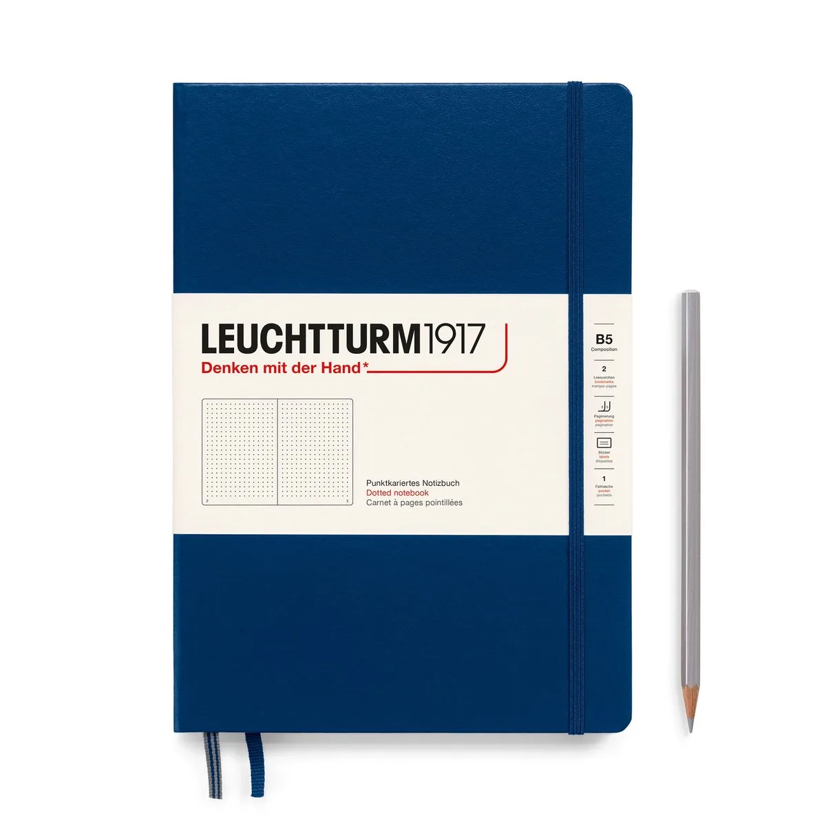 Hardcover- B5- 18 x 25.5 cm- Notitieboek - Navy - Dot de Leuchtturm1917 en Marine – photo produit