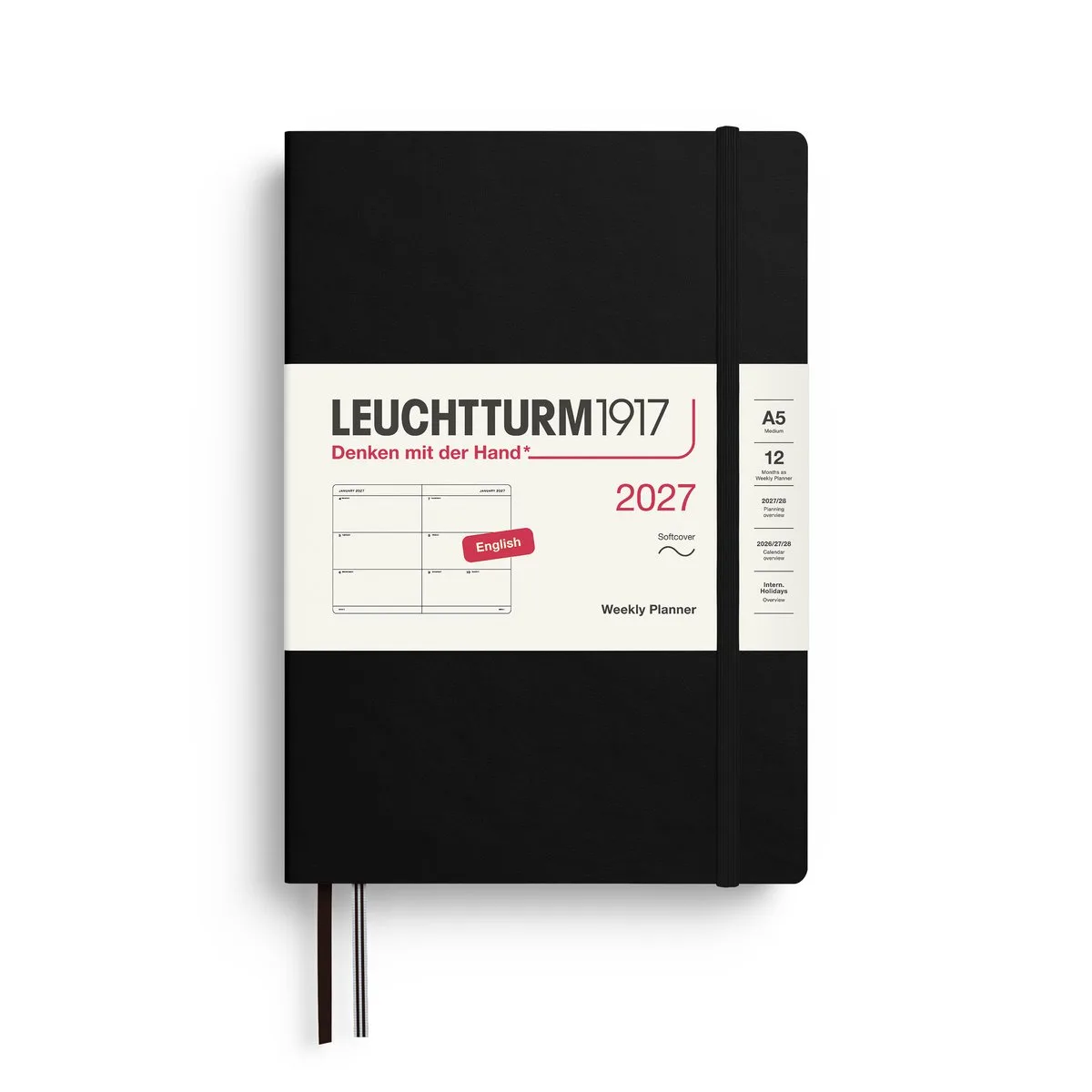 Leuchtturm1917 - 2027 - Agenda - Weekly Planner - A5 Medium 15x21cm - black - softcover de Leuchtturm1917 en Noir – photo produit