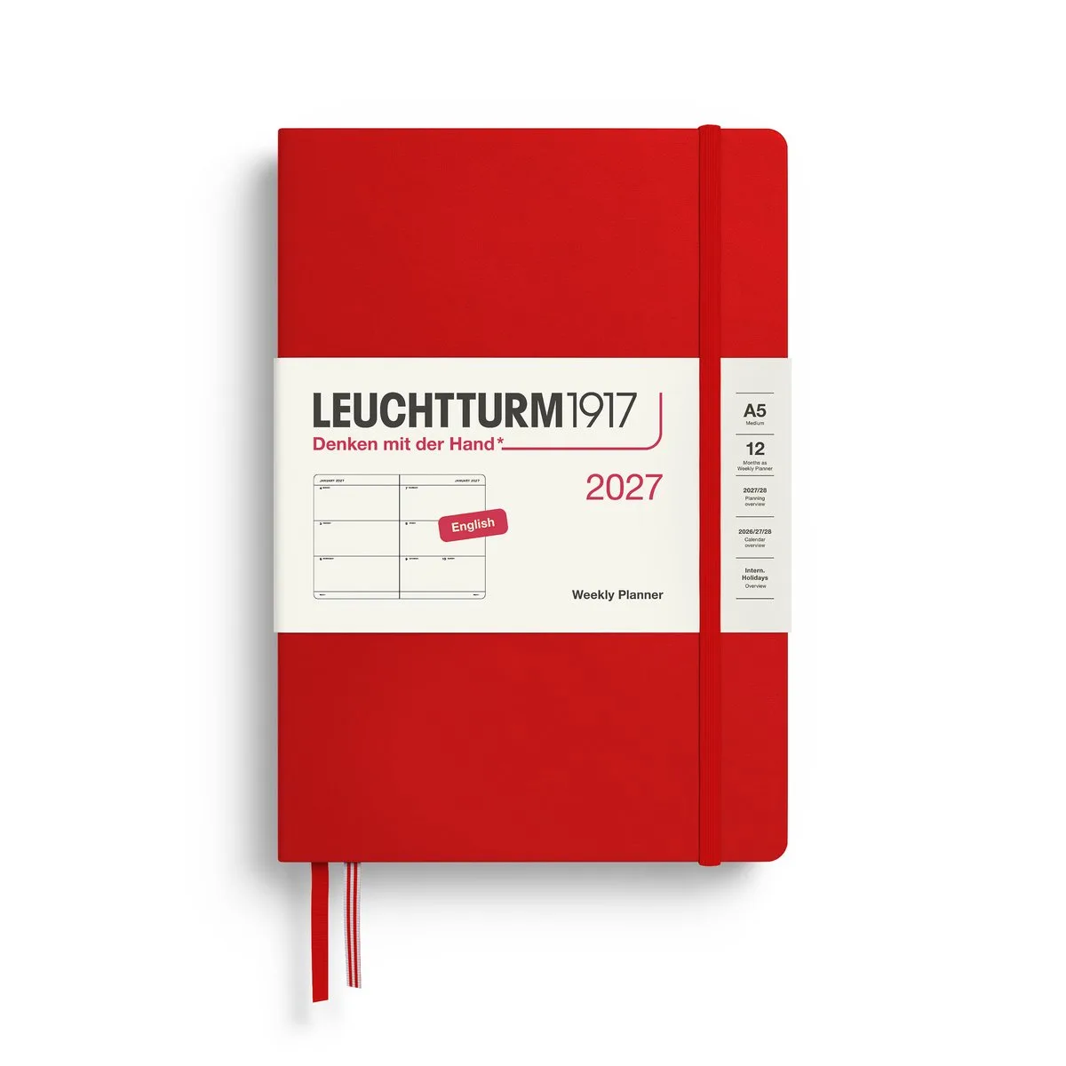Leuchtturm1917 - 2027 - Agenda - Weekly Planner - A5 Medium 15x21cm - cherry - hardcover de Leuchtturm1917 en Fel kersen rood, Cherry red – photo produit