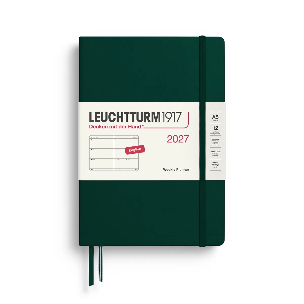 Leuchtturm1917 - 2027 - Agenda - Weekly Planner - A5 Medium 15x21cm - forest green - hardcover de Leuchtturm1917 en Donker bos groen, Forest green – photo produit