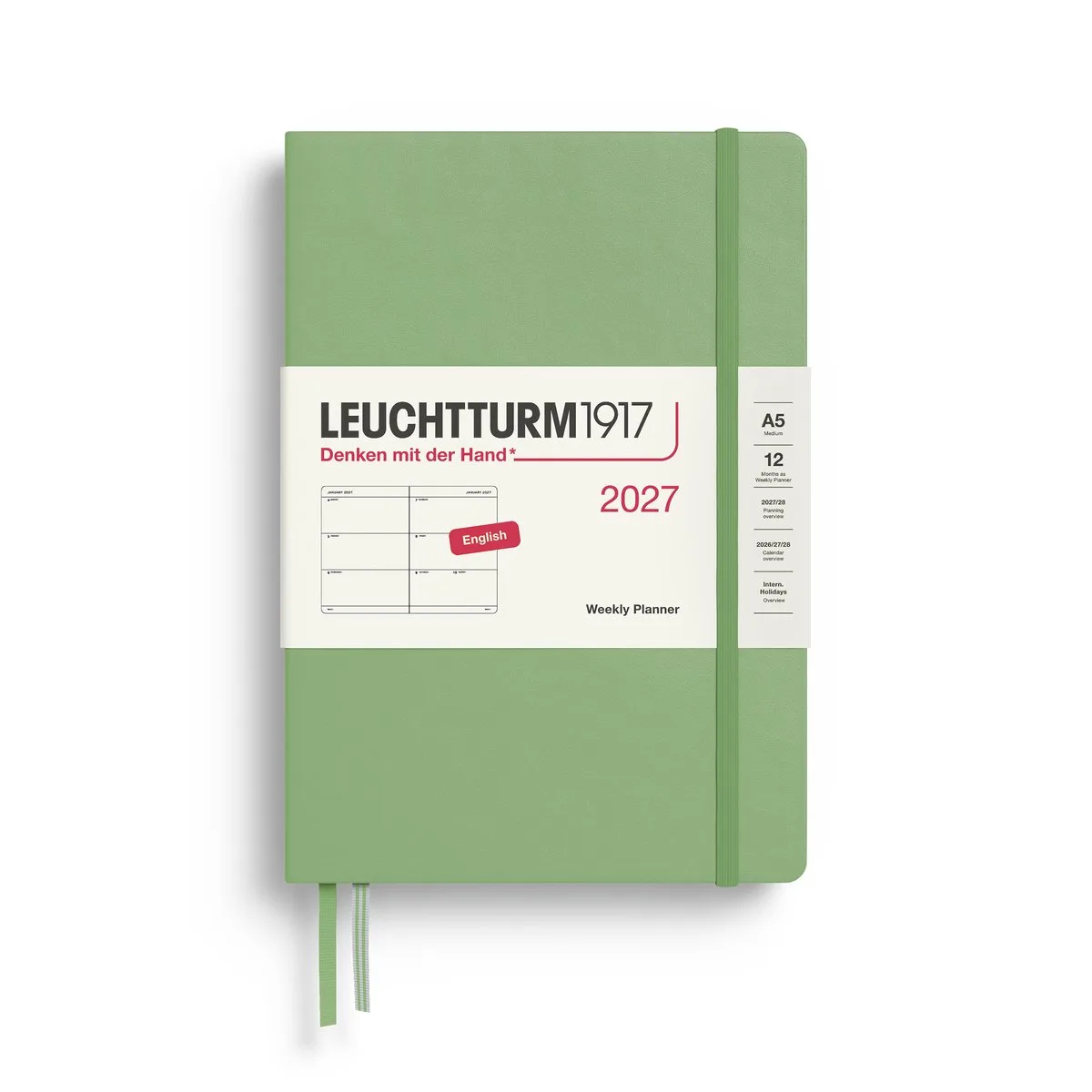 Leuchtturm1917 - 2027 - Agenda - Weekly Planner - A5 Medium 15x21cm - sage - hardcover fra Leuchtturm1917 i Salie groen, Sage – produktbillede