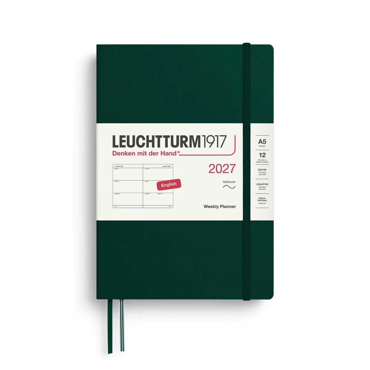 Leuchtturm1917 - 2027 - Agenda - Weekly Planner - A5 Medium 15x21cm - forest green - softcover de Leuchtturm1917 en Donker bos groen, Forest green – photo produit