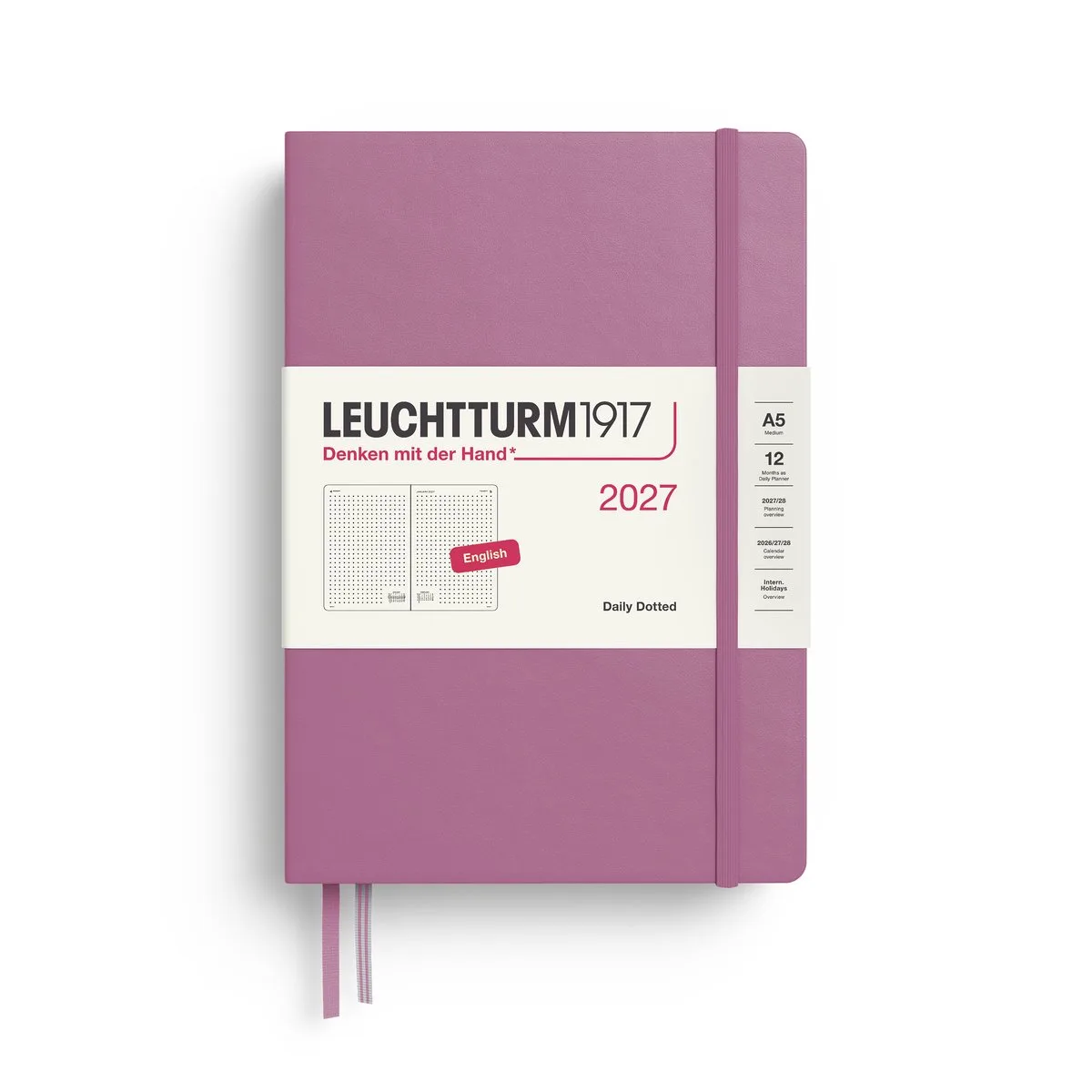 Leuchtturm1917 - 2027 - Dagplanner Agenda - Medium A5 15x21cm - stippellijnen - dusty rose från Leuchtturm1917 i Oud roze, Dusty rose – produktbild