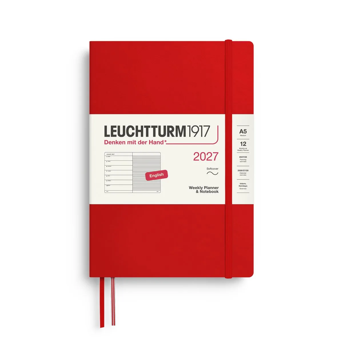 Leuchtturm1917 - 2027 Weekly Planner & Notebook - A5 Medium 15x21cm - cherry - softcover van Leuchtturm1917 in Kersen rood, Cherry – productfoto