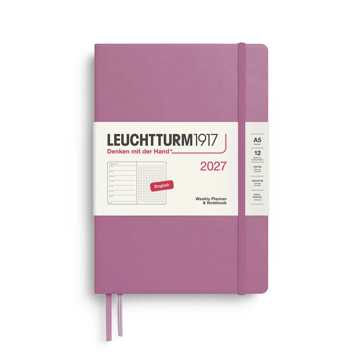 Leuchtturm1917 - 2027 - Weekly Planner & Notebook - A5 Medium 15x21cm - stippellijnen - dusty rose - hardcover de Leuchtturm1917 en Oud roze, Dusty rose – photo produit