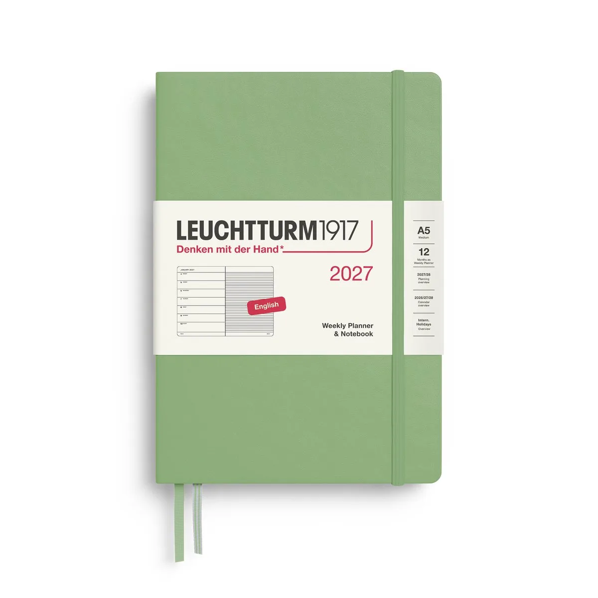 Leuchtturm1917 - 2027 Weekly Planner & Notebook - A5 Medium 15x21cm - sage - hardcover de Leuchtturm1917 en Sage, Salie groen – photo produit