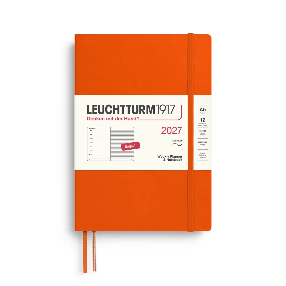 Leuchtturm1917 - 2027 Weekly Planner & Notebook - A5 Medium 15x21cm - pumpkin - softcover de Leuchtturm1917 en Orange, Pumpkin, Pompoen oranje – photo produit