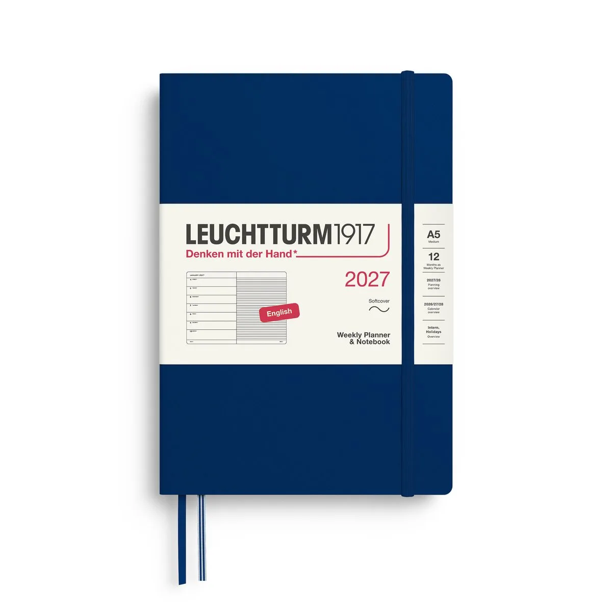 Leuchtturm1917 - 2027 Weekly Planner & Notebook - A5 Medium 15x21cm - navy - softcover de Leuchtturm1917 en Donker blauw, Bleu foncé, Marine blauw – photo produit