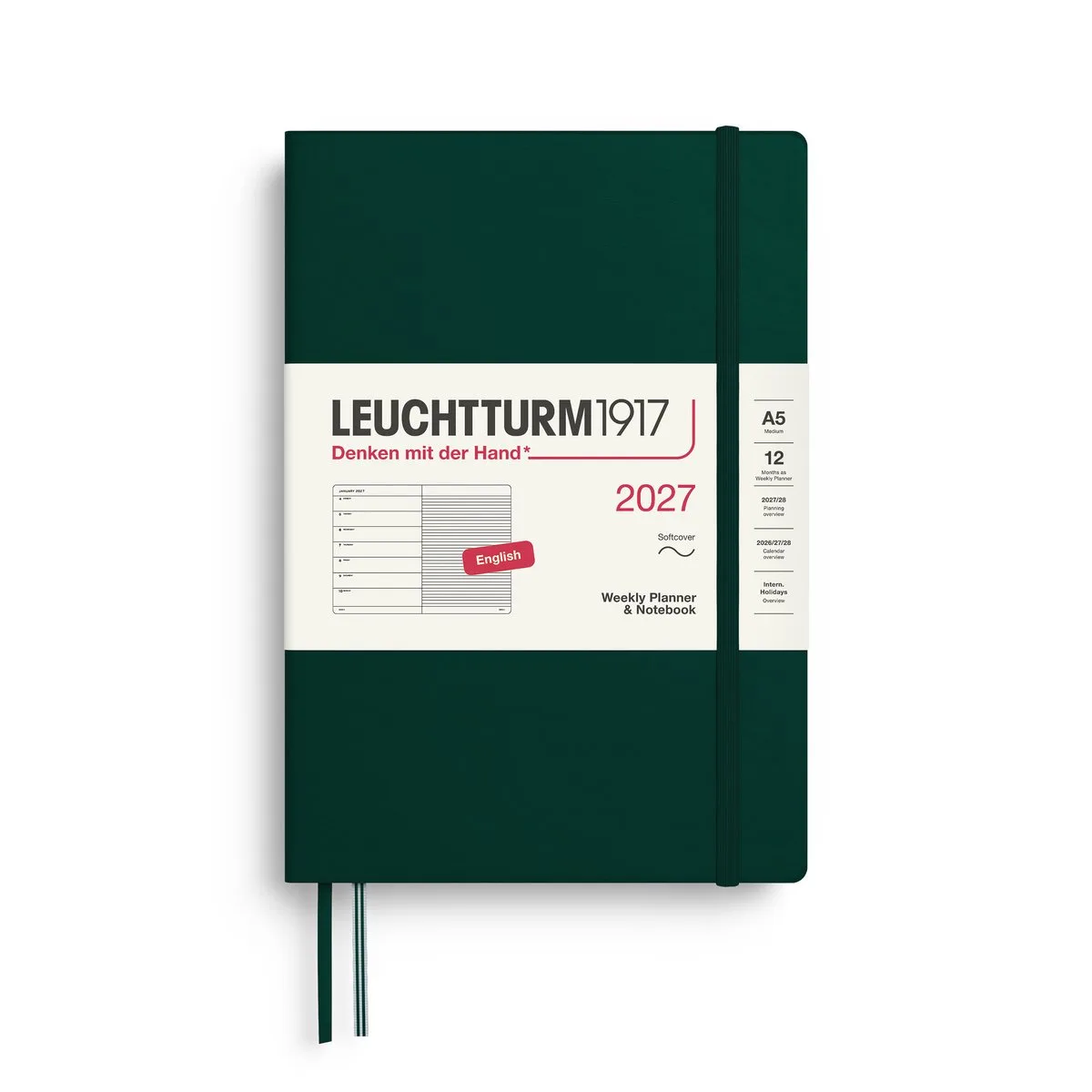 Leuchtturm1917 - 2027 Weekly Planner & Notebook - A5 Medium 15x21cm - forest green - softcover von Leuchtturm1917 in Donker groen, Forest green – Produktfoto