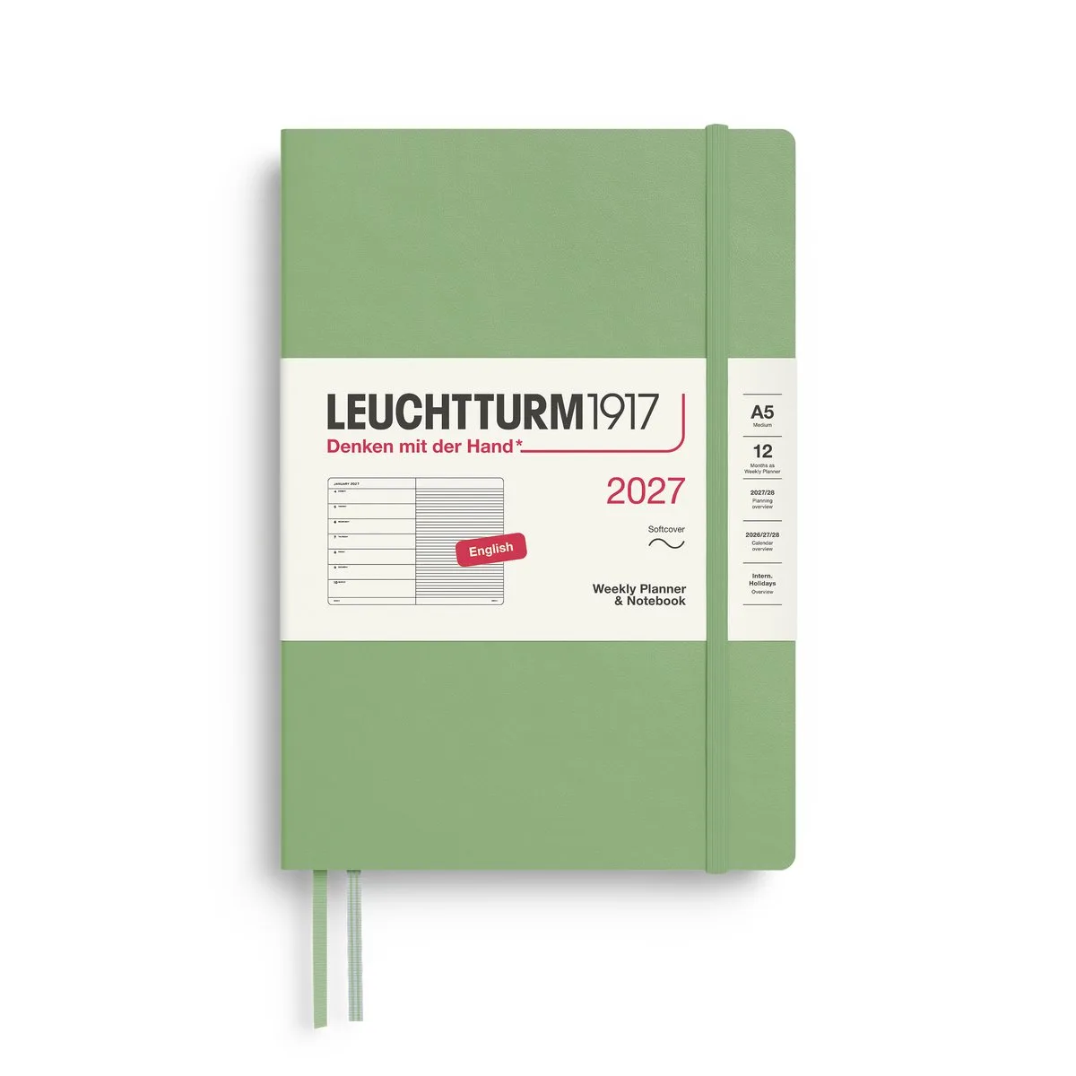 Leuchtturm1917 - 2027 Weekly Planner & Notebook - A5 Medium 15x21cm - sage - softcover de Leuchtturm1917 en Sage, Salie groen – photo produit