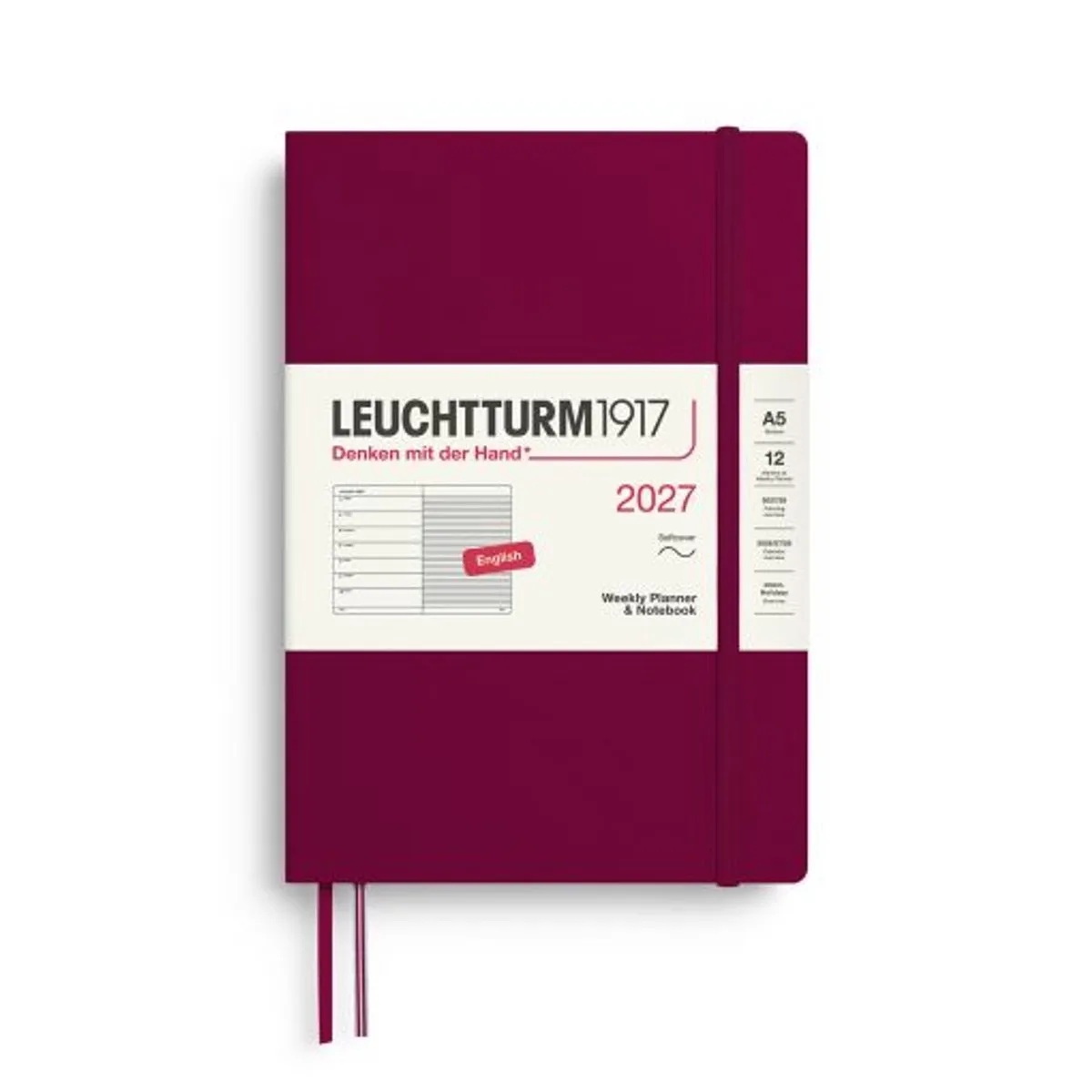 Leuchtturm1917 - 2027 Weekly Planner & Notebook - A5 Medium 15x21cm - port red - softcover de Leuchtturm1917 en Port red, Port rood – photo produit