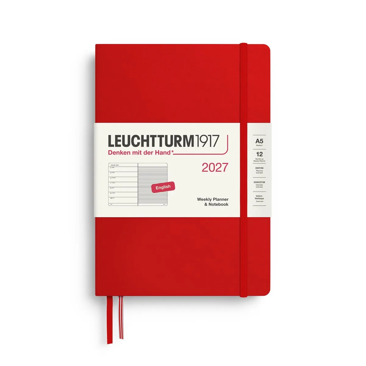Leuchtturm1917 - 2027 Weekly Planner & Notebook - A5 Medium 15x21cm - cherry - hardcover van Leuchtturm1917 in Fel kersen rood, Cherry – productfoto