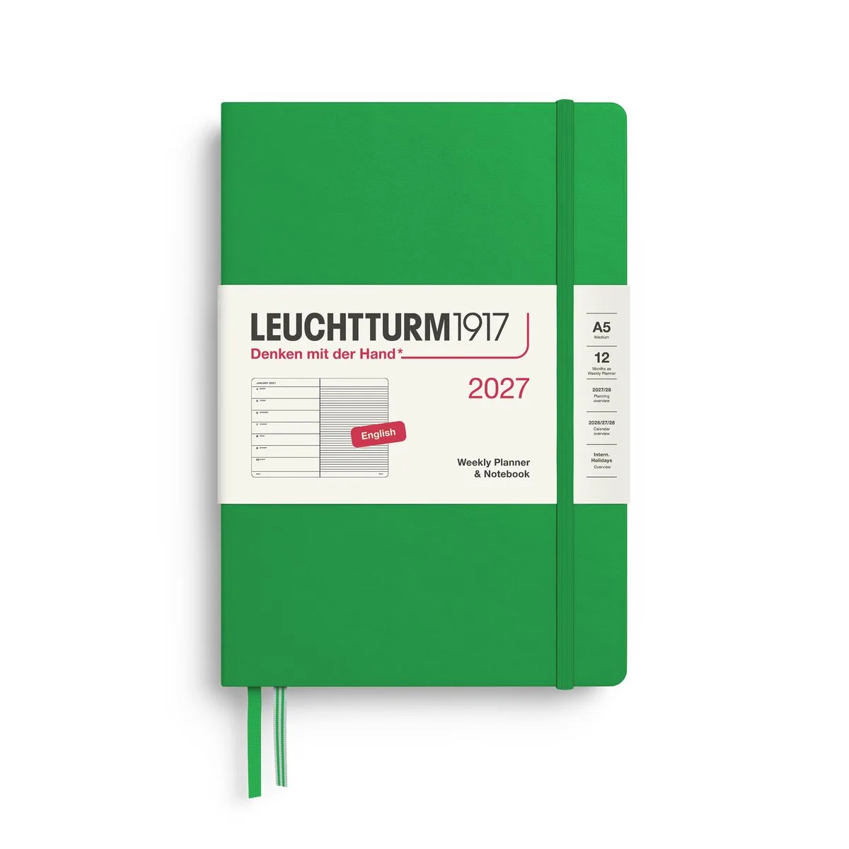 Leuchtturm1917 - 2027 Weekly Planner & Notebook - A5 Medium 15x21cm - spring leaf - hardcover de Leuchtturm1917 en Fel groen, Spring leaf – photo produit