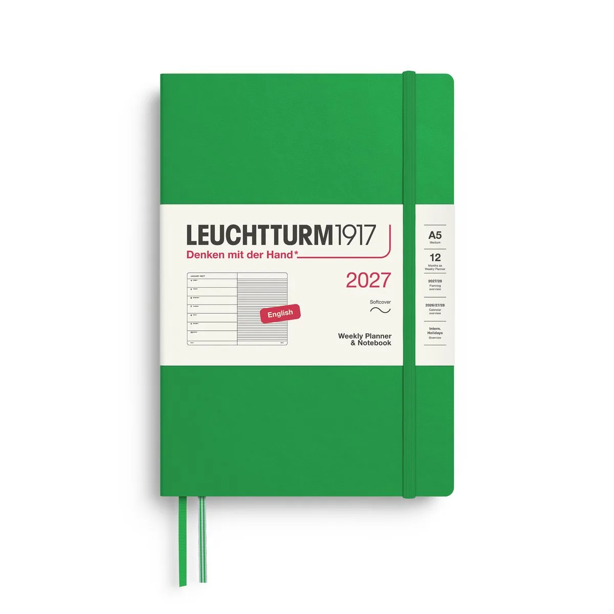 Leuchtturm1917 - 2027 Weekly Planner & Notebook - A5 Medium 15x21cm - spring leaf - softcover by Leuchtturm1917 in Lente blaadje groen, Spring leaf – product photo