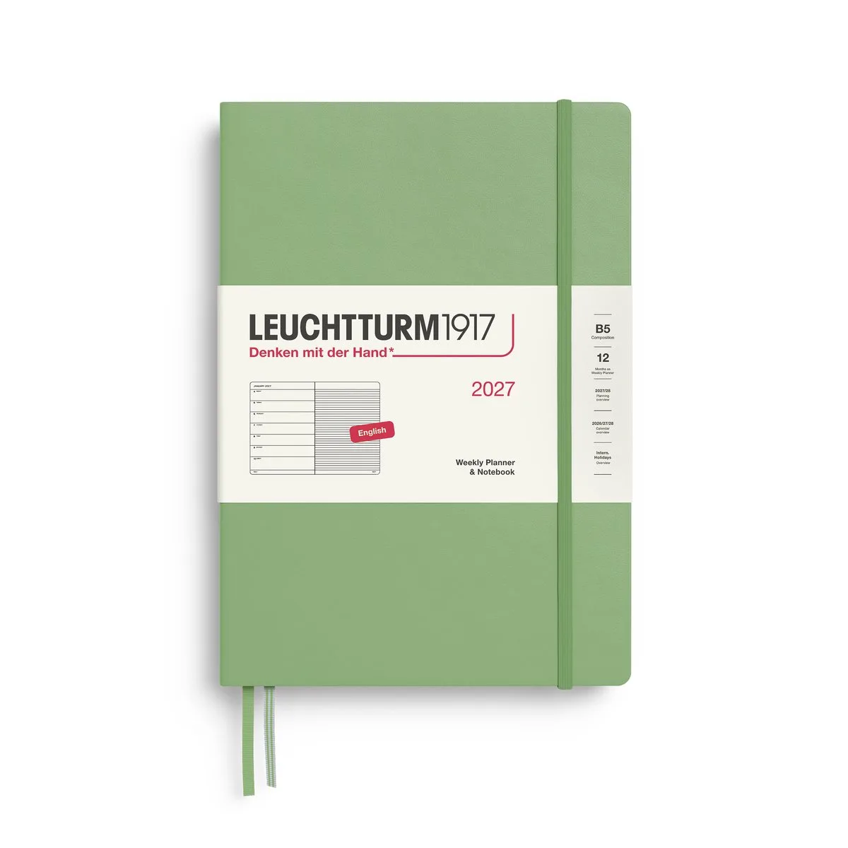 Leuchtturm1917 - 2027 - Weekly Planner & Notebook - B5 Composition 18x25cm - sage - hardcover van Leuchtturm1917 in Salie groen, Sage – productfoto
