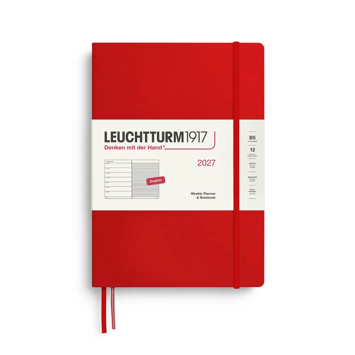 Leuchtturm1917 - 2027 - Weekly Planner & Notebook - B5 Composition 18x25cm - cherry - hardcover van Leuchtturm1917 in Fel kersen rood, Cherry red – productfoto