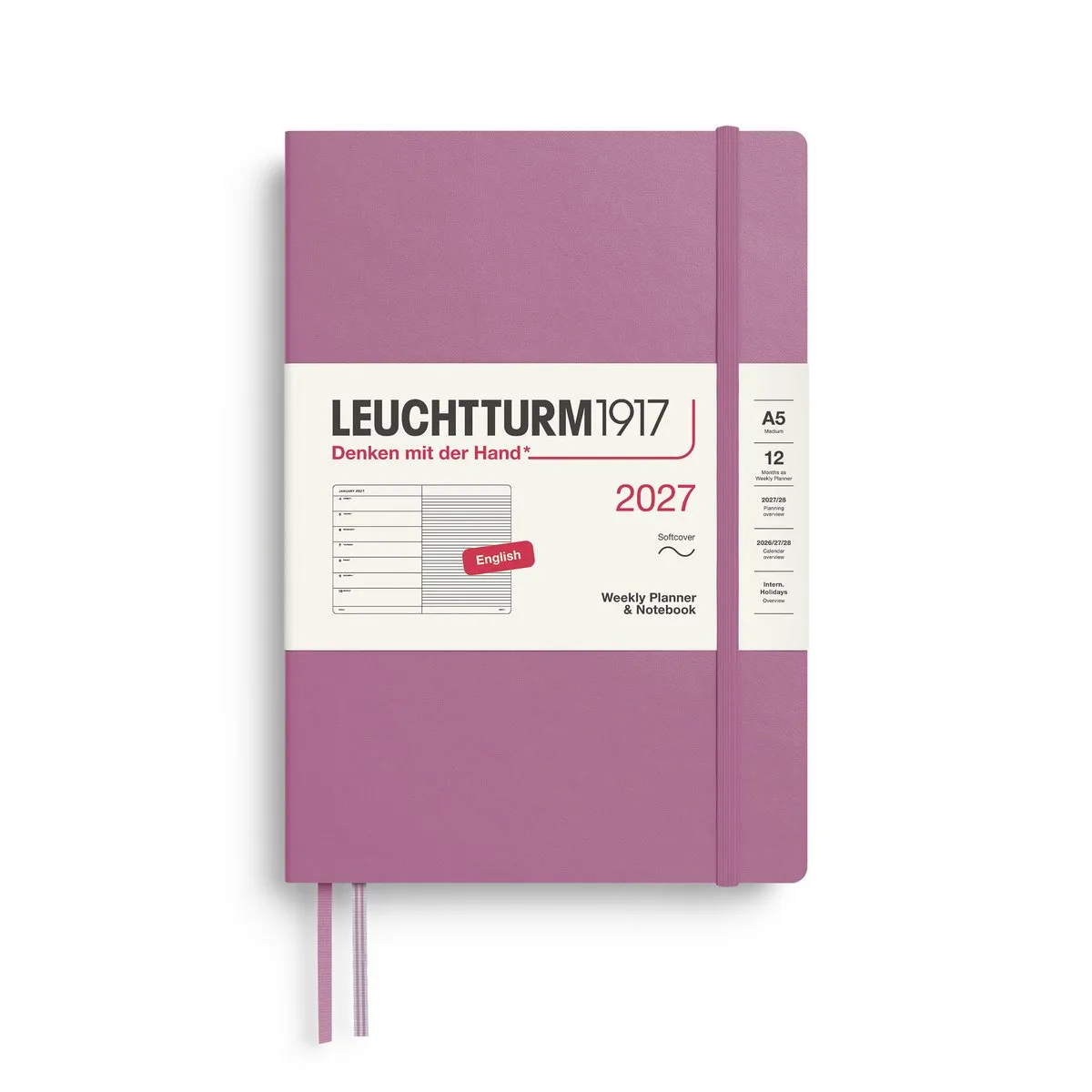 Leuchtturm1917 - 2027 Weekly Planner & Notebook - Medium - dusty rose - softcover van Leuchtturm1917 in Dusty rose = oud roze – productfoto
