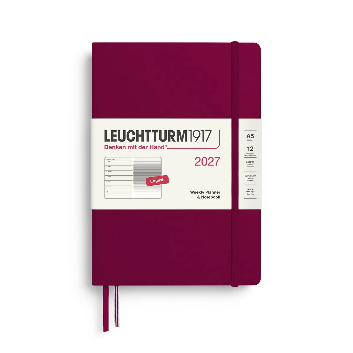 Leuchtturm1917 - 2027 Weekly Planner & Notebook - Medium - port red - hardcover de Leuchtturm1917 en Donkker rood, Port red – photo produit