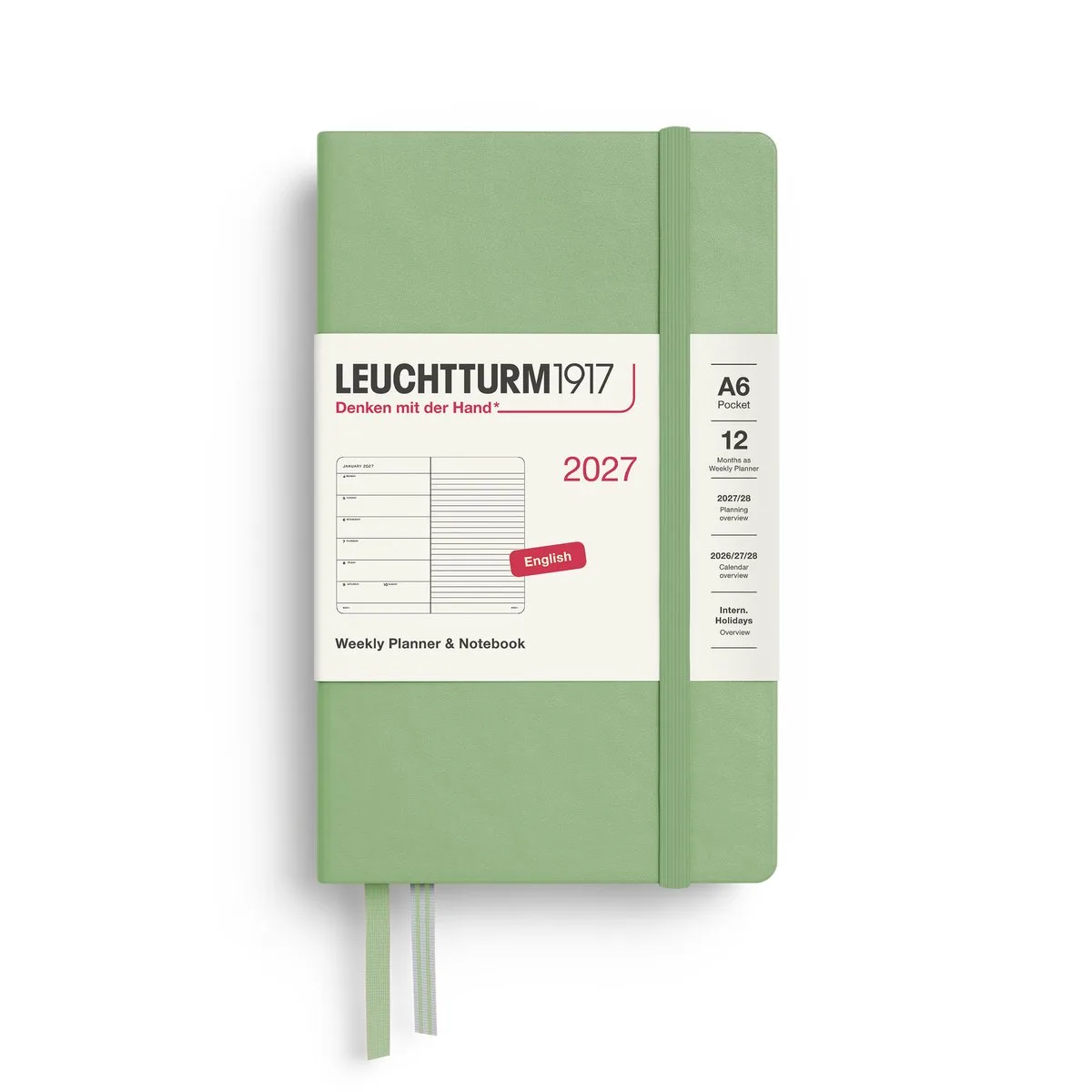 Leuchtturm1917 - 2027 - Zak Agenda en Notitieboek - A6 Pocket 9x15cm - sage - hardcover de Leuchtturm1917 en Sage green, Salie groen – photo produit