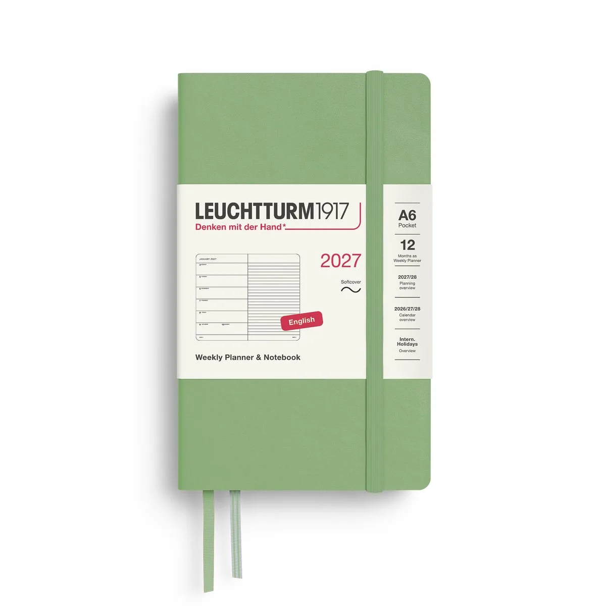 Leuchtturm1917 - 2027 - Zak Agenda en Notitieboek - A6 Pocket 9x15cm - sage - softcover van Leuchtturm1917 in Salie groen, Sage green – productfoto