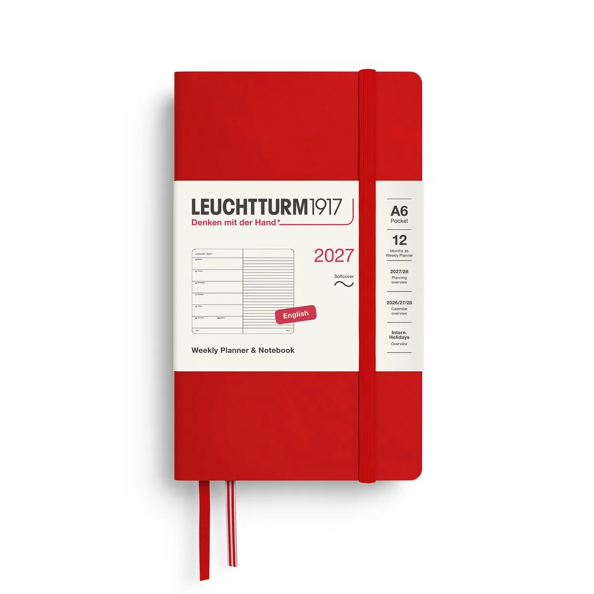 Leuchtturm1917 - 2027 - Zak Agenda en Notitieboek - A6 Pocket 9x15cm - cherry - softcover de Leuchtturm1917 en Kersen rood, Cherry red, Cherry – photo produit