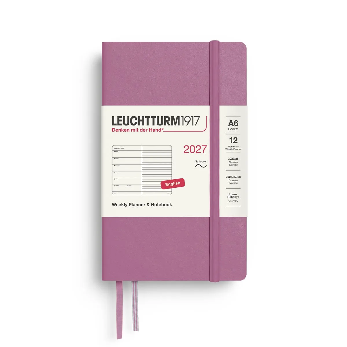 Leuchtturm1917 - 2027 - Zak Agenda en Notitieboek - A6 Pocket 9x15cm - dusty rose - softcover van Leuchtturm1917 in Oud roze, Dusty rose – productfoto