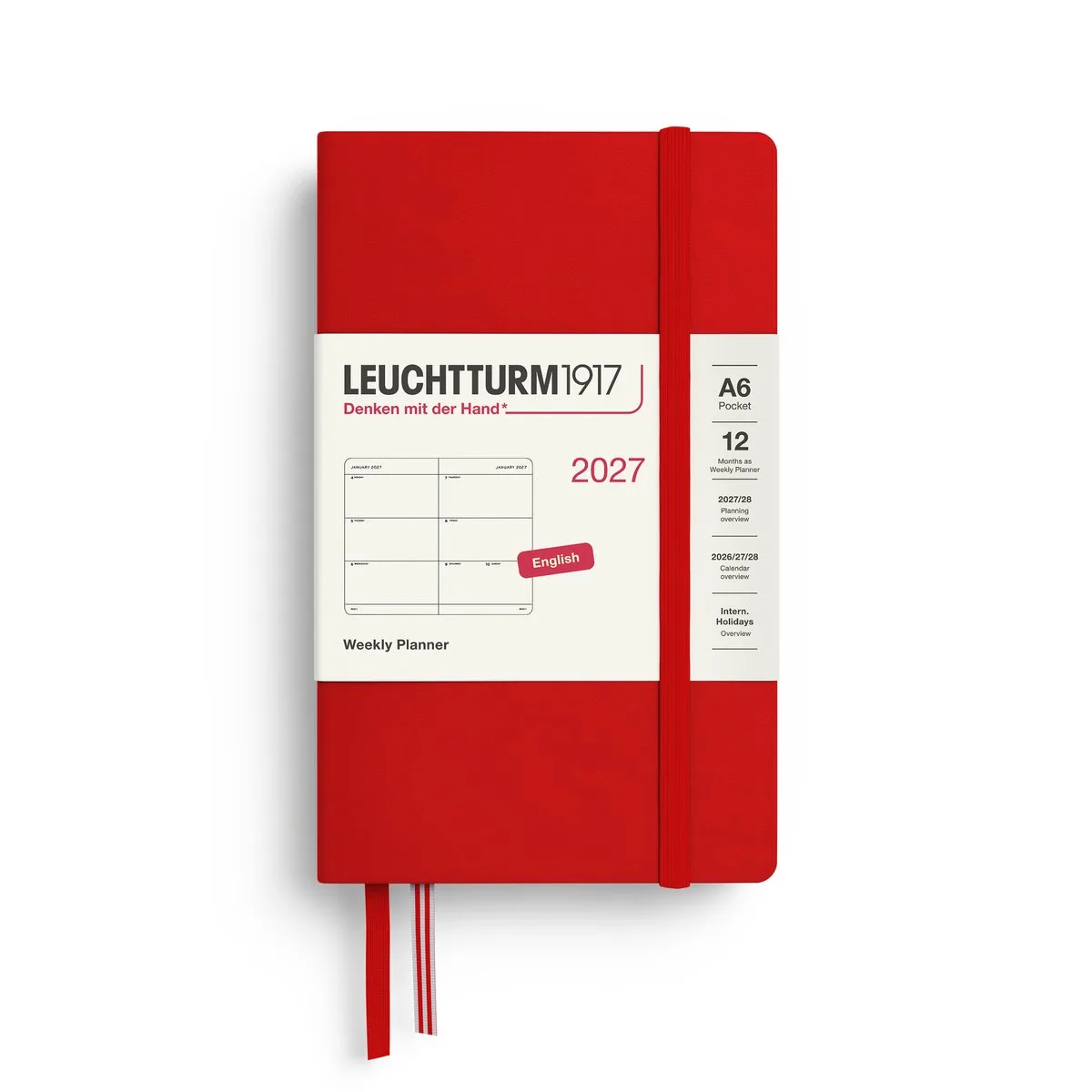 Leuchtturm1917 - 2027 - Zak Agenda - Weekly Planner - A6 Pocket 9x15cm - cherry - hardcover från Leuchtturm1917 i Kersen rood, Fel rood, Cherry red – produktbild