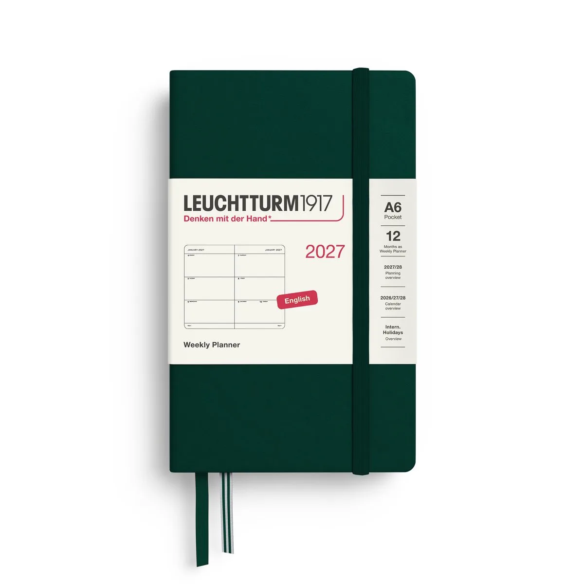 Leuchtturm1917 - 2027 - Zak Agenda - Weekly Planner - A6 Pocket 9x15cm - forest green - hardcover de Leuchtturm1917 en Donker bos groen, Forest green – photo produit