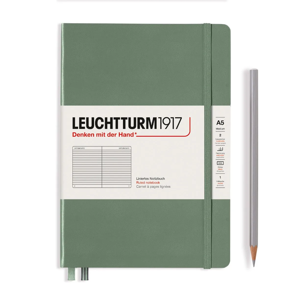 Medium A5 - Notitieboek - Gelinieerd - Notebook - 4004117609398 de Leuchtturm1917 en Olive – photo produit