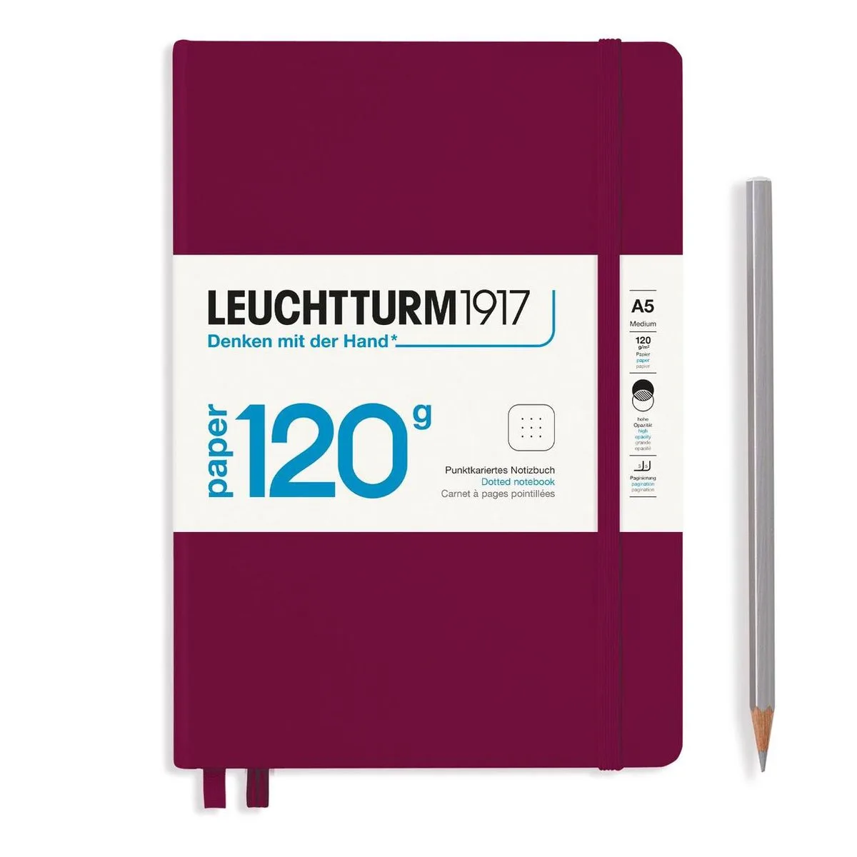 notitieboek - 120 grams - medium A5 notitieboek – dotted de Leuchtturm1917 en Port red – photo produit