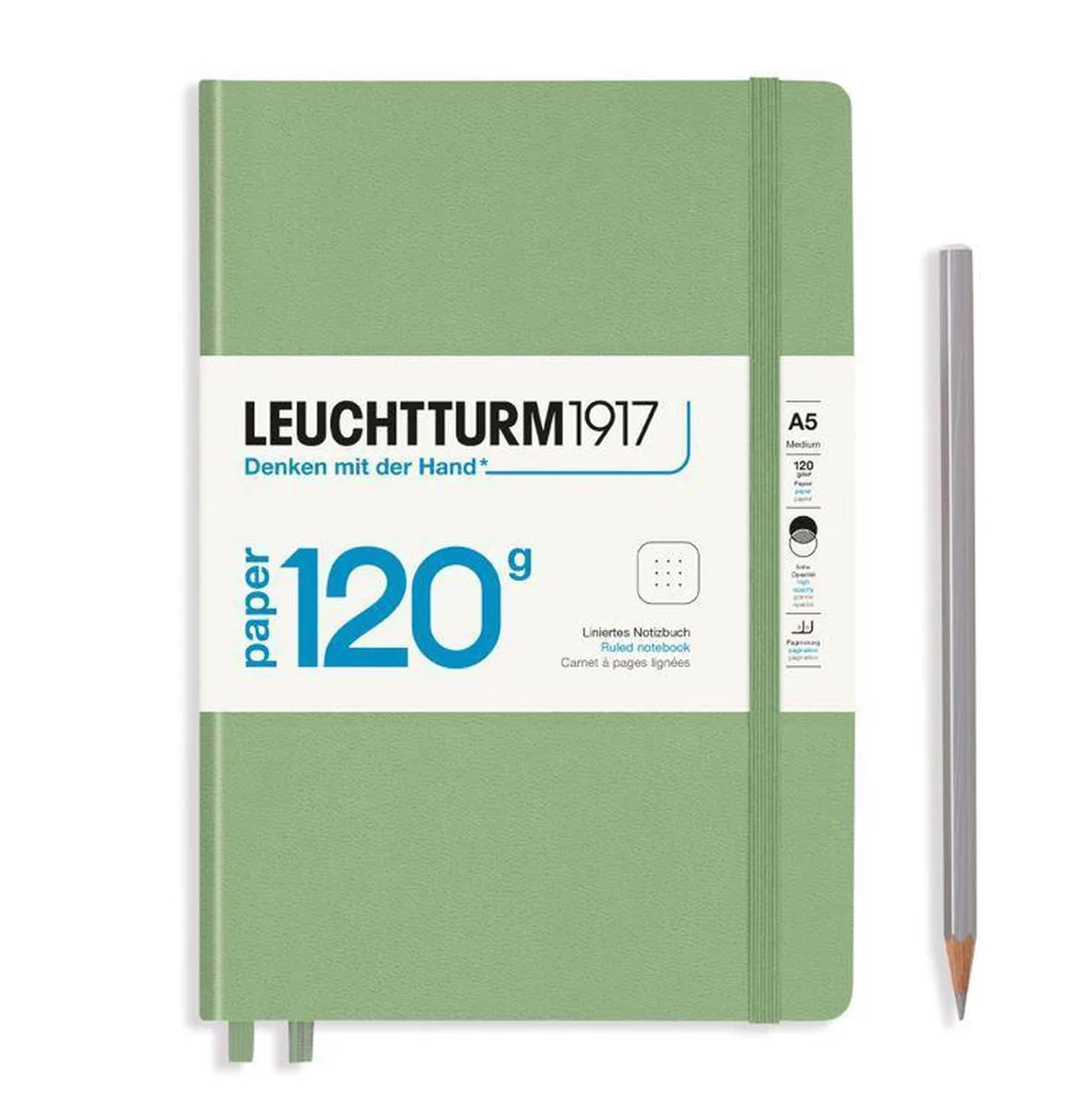 notitieboek - 120 grams - medium A5 notitieboek – dotted van Leuchtturm1917 in Sage – productfoto