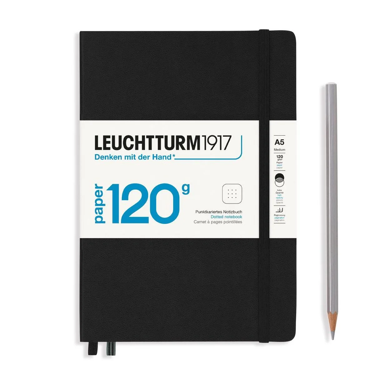 notitieboek - 120 grams - medium A5 notitieboek – dotted de Leuchtturm1917 en Noir – photo produit
