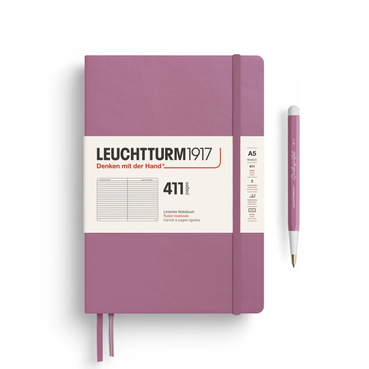 notitieboek 411 lined medium hardcover a5 145x210mm från Leuchtturm1917 i Dusty rose – produktbild